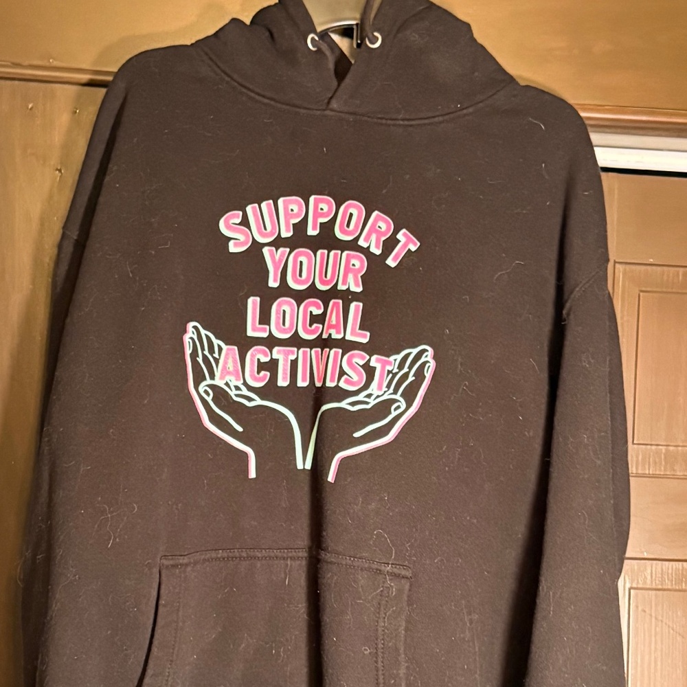 *NWOT* Unisex Hoodie. Black w/Pink and Green Lettering. Size 2XL.